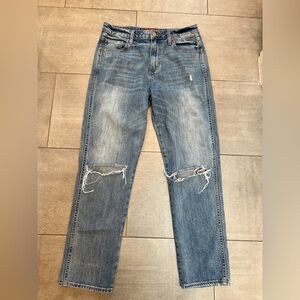 Lucky brand Distressed Blue Jeans, straight leg style: 99% cotton & 1% elastane